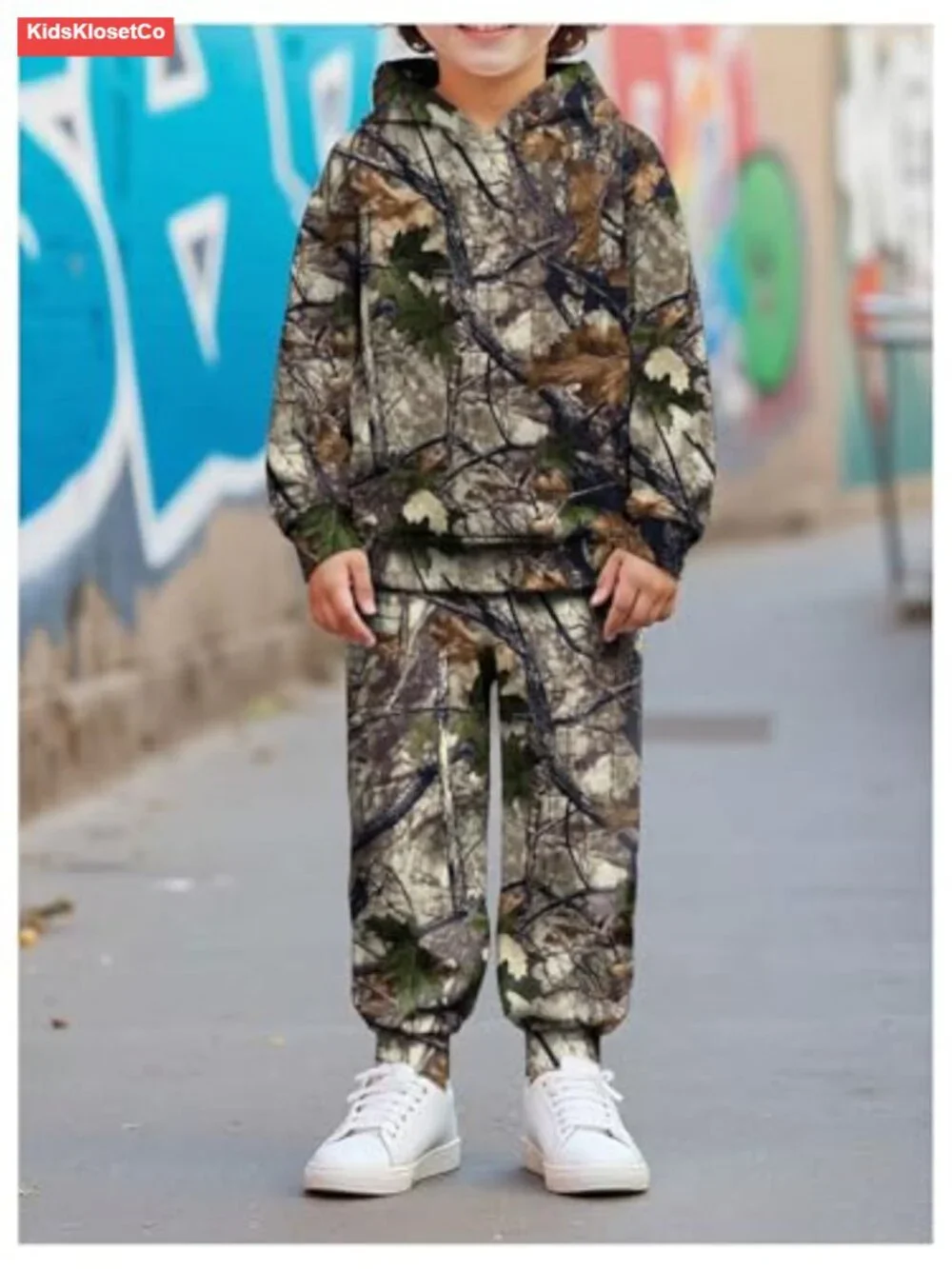 2 Piece Camo Hoodie and Wide Leg Joggers Set